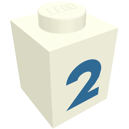 Brick 1 × 1 with Blue '2' Print (Bold Font) White