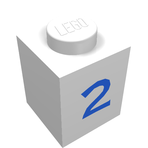 Brick 1 × 1 with Blue '2' Print White