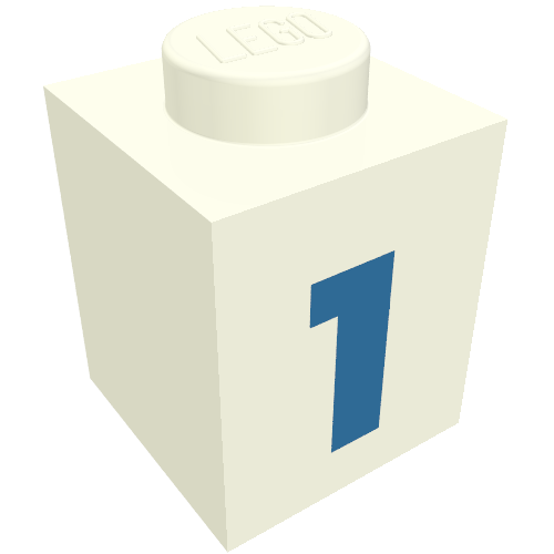 Brick 1 × 1 with Blue '1' Print (Bold Font) White