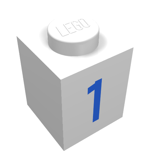 Brick 1 × 1 with Blue '1' Print White