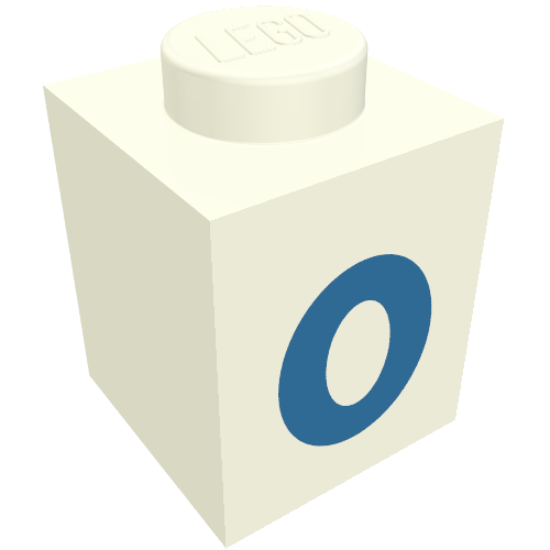 Brick 1 × 1 with Blue '0' Print (Bold Font) White