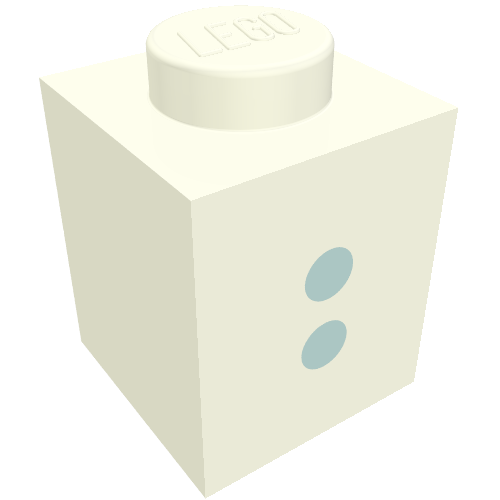 Brick 1 × 1 with Blue ':' Print (Bold Font) Weiß