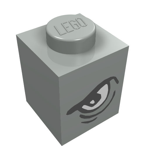 Brick 1 × 1 with Angry Eye Right / Sad Eye Left Print Light Gray