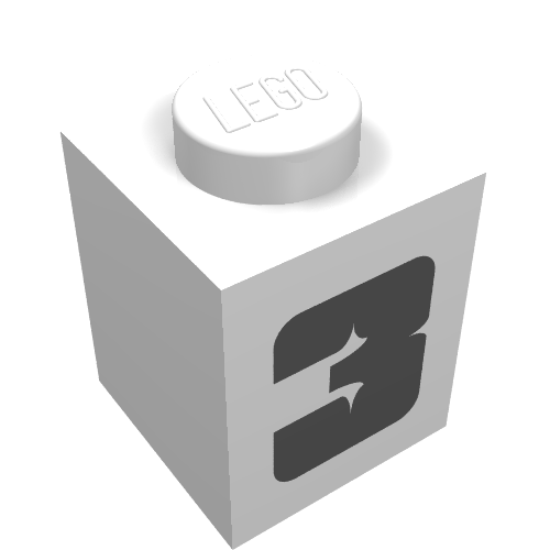 Brick 1 × 1 with Thick Bold Black '3' Print White