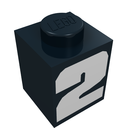 Brick 1 × 1 with Bold White '2' Print Black