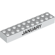 Brick 2 × 10 with Black 'JANUARY' / 'FEBRUARY' Print White