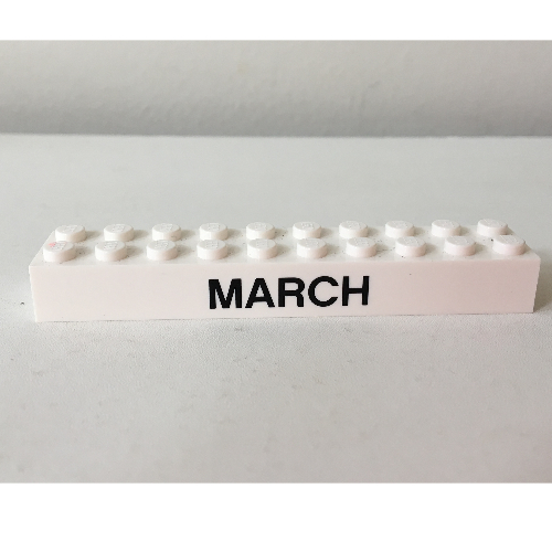 Brick 2 × 10 with Black 'MARCH' / 'APRIL' Print White