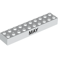 Brick 2 × 10 with Black 'MAY' / 'JUNE' Print Weiß