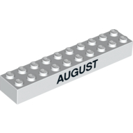 Brick 2 × 10 with Black 'JULY' / 'AUGUST' Print Weiß