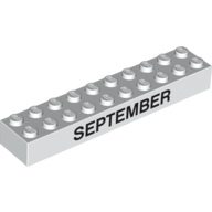 Brick 2 × 10 with Black 'SEPTEMBER' / 'OCTOBER' Print White