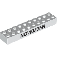 Brick 2 × 10 with Black 'NOVEMBER' / 'DECEMBER' Print Weiß