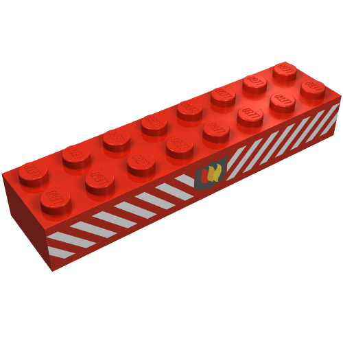 Brick 2 × 8 with Fire Logo Badge and White Diagonal Stripes Print Red