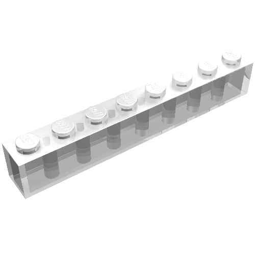 Brick 1 × 8 without Bottom Tubes with Cross Side Supports Trans-Clear