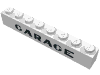 Brick 1 × 8 with 'GARAGE' with Plain 'G' Sans-Serif Thick Print White