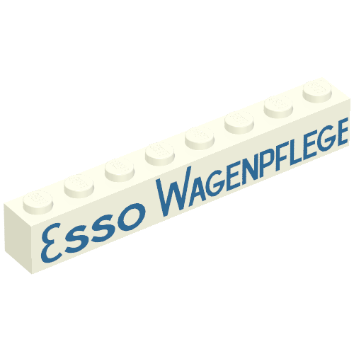 Brick 1 × 8 with 'ESSO WAGENPFLEGE' Blue Print White