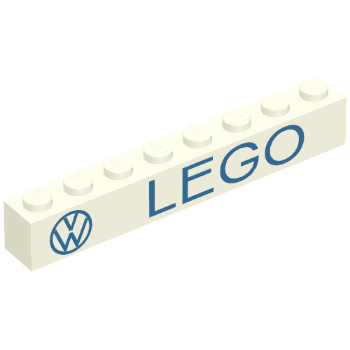 Brick 1 × 8 without Bottom Tubes with Cross Side Supports with 'VW LEGO' Blue Print Weiß