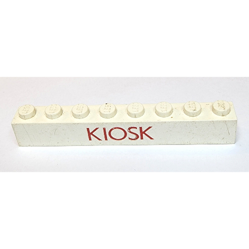 Brick 1 × 8 with 'KIOSK' Thin Red Print in Weiß
