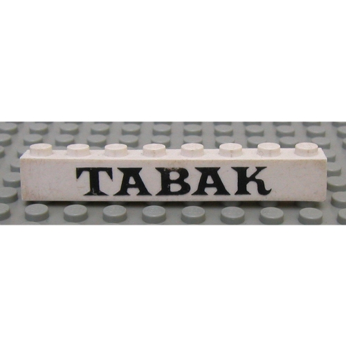 Brick 1 × 8 with 'TABAK' Thick Serif Black Print White