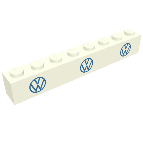 Stein 1 × 8 mit 3 blau VW Logo Druck in Weiß