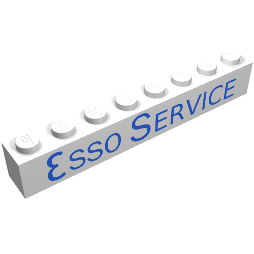 Brick 1 × 8 with 'ESSO SERVICE' Long Thin Blue Print in Weiß