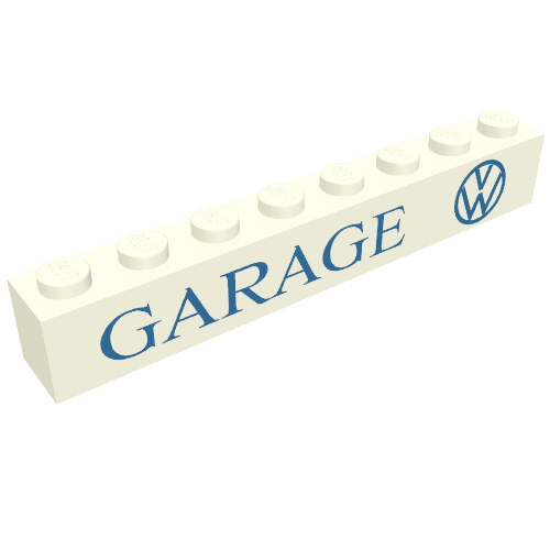 Brick 1 × 8 with 'GARAGE VW' Blue Print White