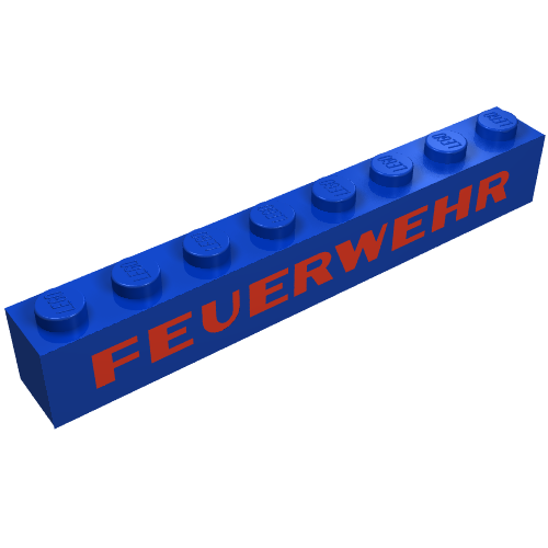 Brick 1 × 8 with 'FEUERWEHR' Thick Red Print Weiß