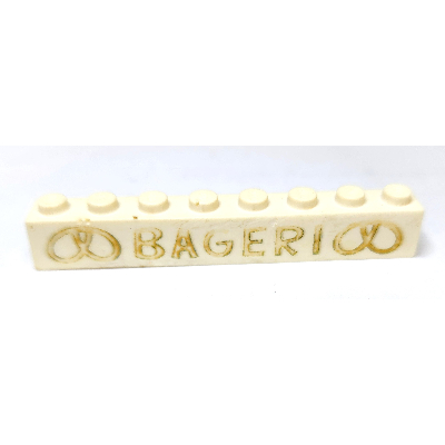 Brick 1 × 8 with 'BAGERI' and 2 Pretzels Large Gold Print