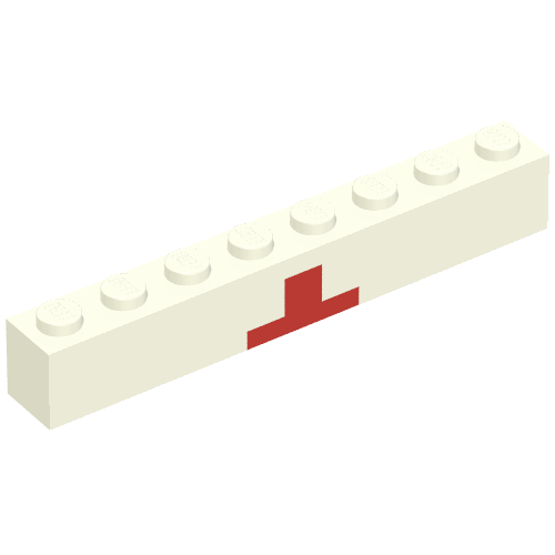Stein 1 × 8 mit rotem Kreuz obere Hälfte (bedruckt)