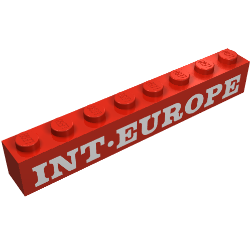 Brick 1 × 8 with 'INT-EUROPE' Serif White Print Rot