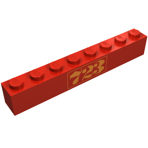Brick 1 × 8 with Gold '723' Print Red