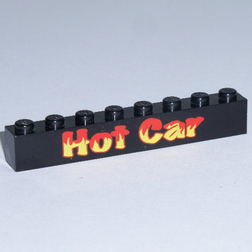 Brick 1 × 8 with 'Hot Car' Print Black