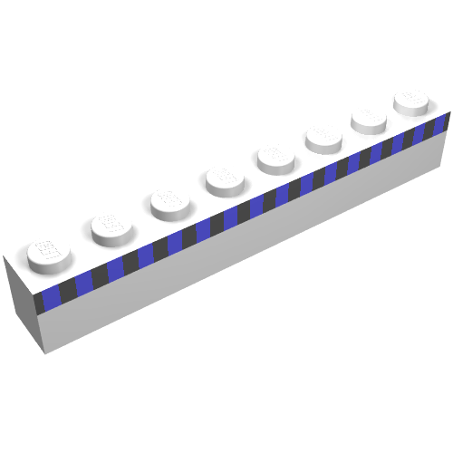 Brick 1 × 8 with Black Stripe and 16 Blue Squares Print White