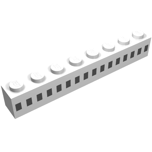 Brick 1 × 8 with Ferry Square Windows Black 16 in 1 Line Print White