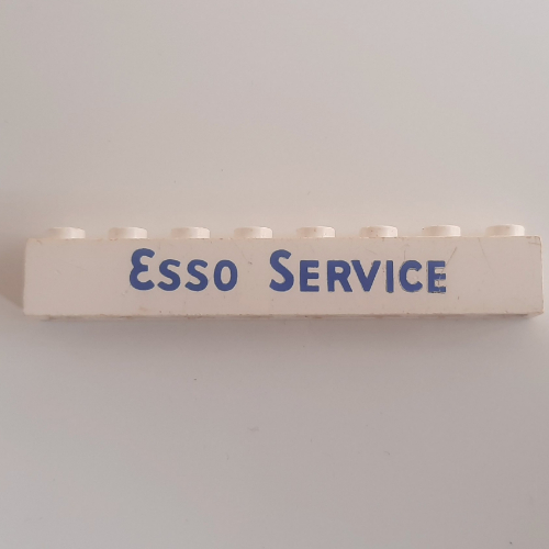 Brick 1 × 8 with 'ESSO SERVICE' Short Blue Print White