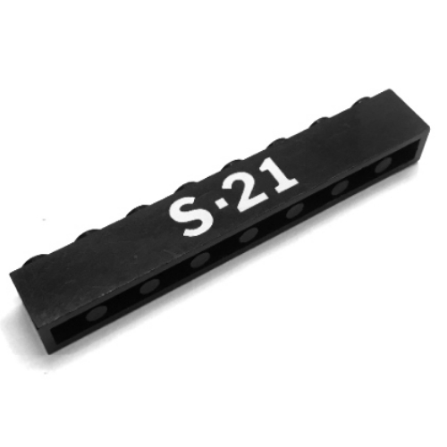 Brick 1 × 8 with White "S-21" Print Black