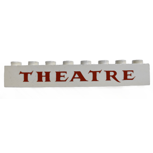 Brick 1 × 8 with 'THEATRE' Red Print White