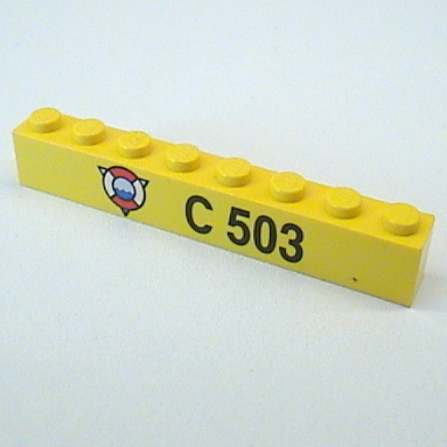 Brick 1 × 8 with Coast Guard Logo, 'C 503' Print Yellow