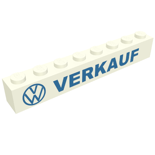 Brick 1 × 8 with 'VW VERKAUF' Blue Print Weiß