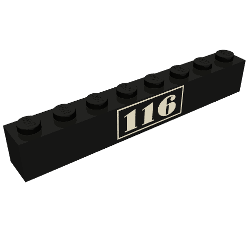 Brick 1 × 8 with Gold '116' Center Print Black