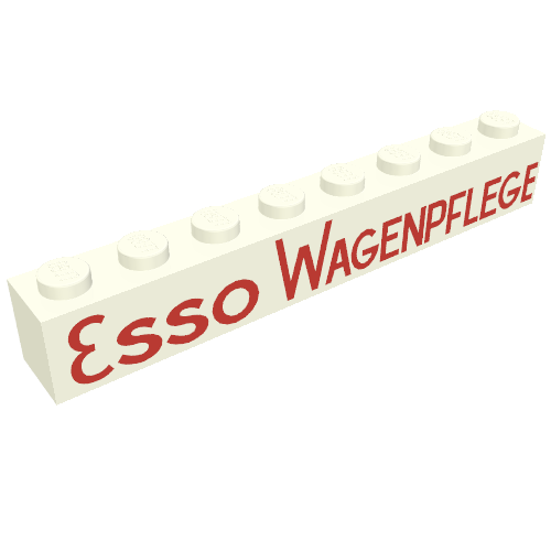 Brick 1 × 8 with 'ESSO WAGENPFLEGE' Red Print White