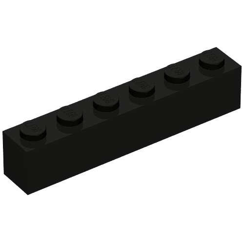 Brick 1 × 6 without Bottom Tubes, with 2 Raised Cross Supports Black