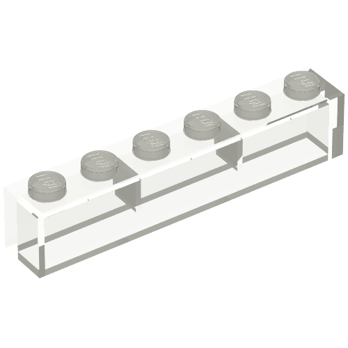 Brick 1 × 6 without Bottom Tubes, with 2 Raised Cross Supports Trans-Clear