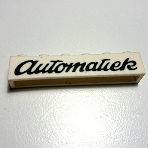 Brick 1 × 6 with 'automatiek' Cursive Black Print in White