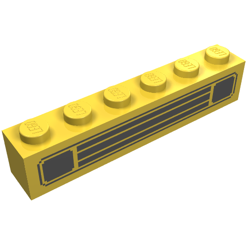Brick 1 × 6 with Black Car Grill Print Yellow