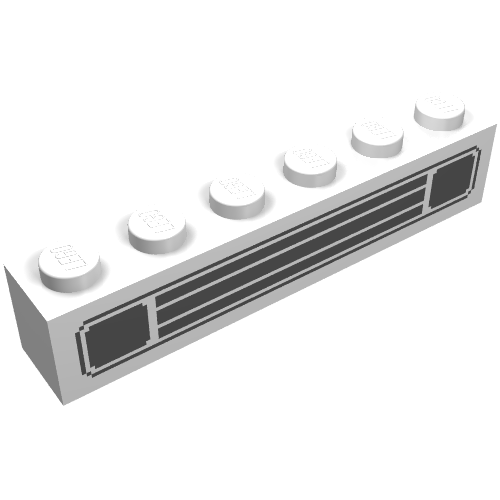 Brick 1 × 6 with Black Car Grill Print White