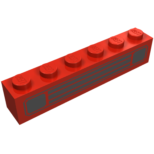 Brick 1 × 6 with Black Car Grill Print Red