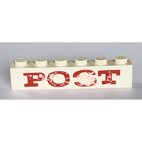 Brick 1 × 6 with 'POST' Thick Wide Red Print White