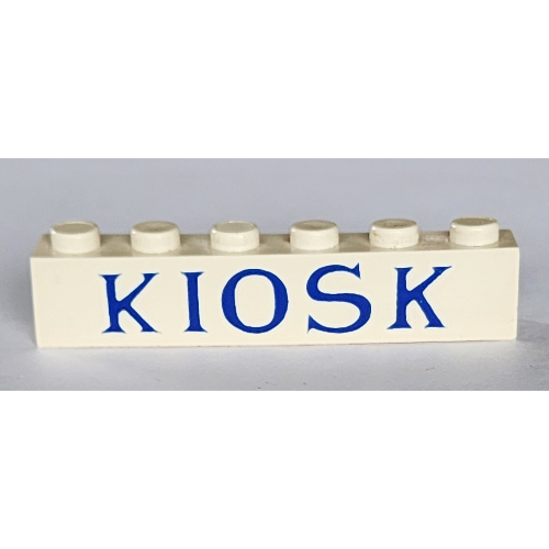 Brick 1 × 6 with 'KIOSK' Serif Blue print White