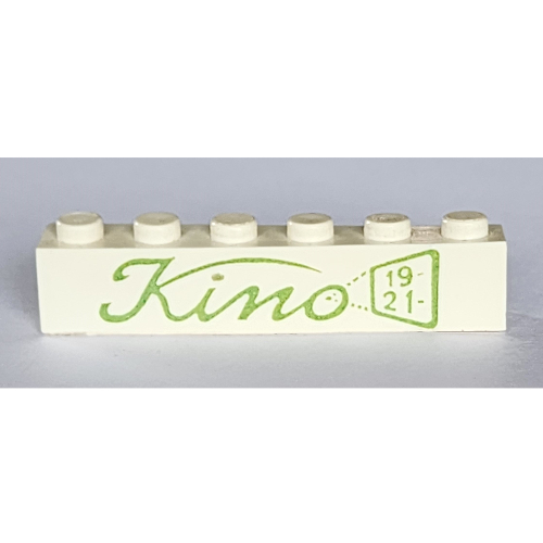 Brick 1 × 6 with 'KINO' Green print Weiß