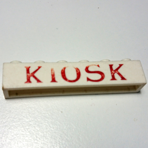 Brick 1 × 6 with 'KIOSK' Serif Red print White